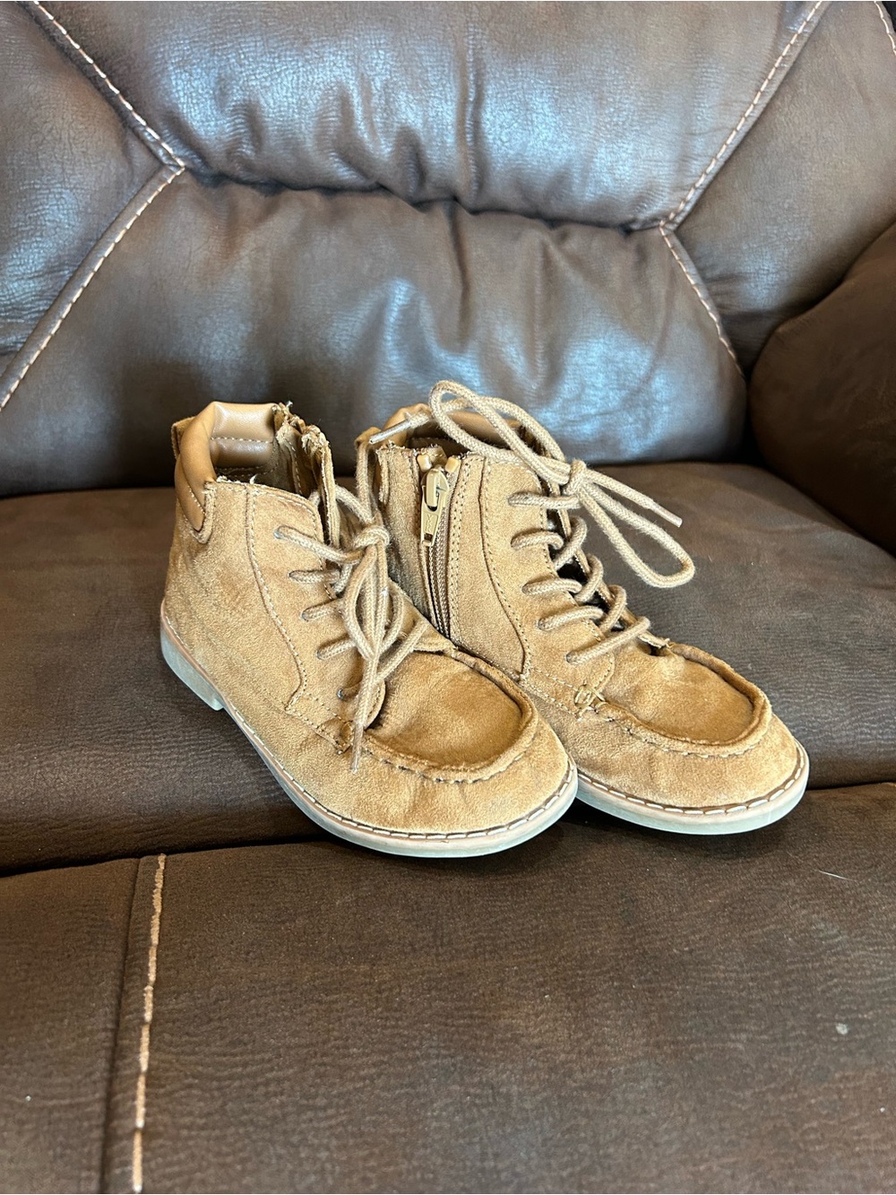 Old Navy Kids Light Brown Suede Lace-Up Ankle Boots